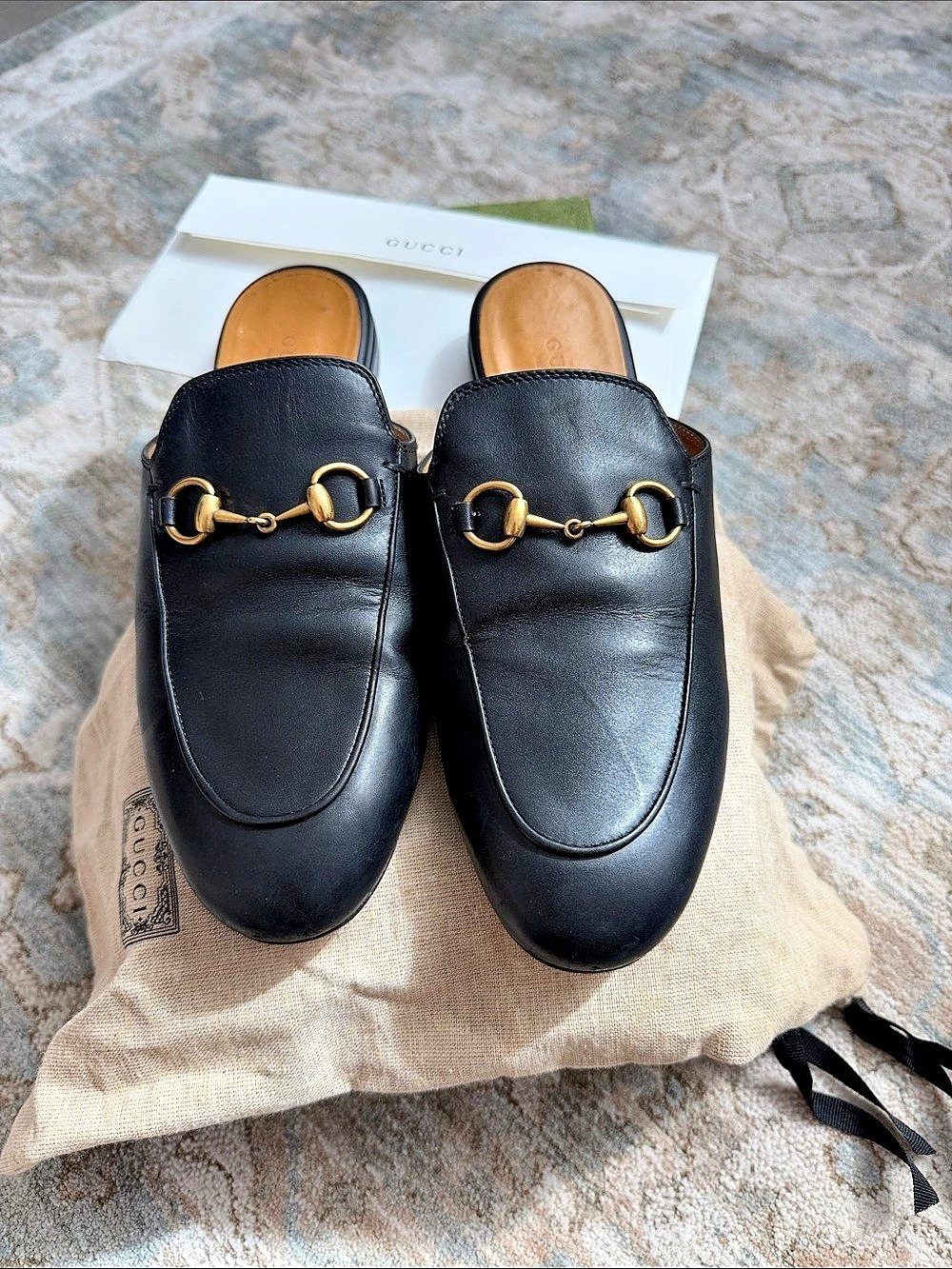 Gucci Princetown Leather Horsebit Mule Black w/Gold Hardware GUC Size 37